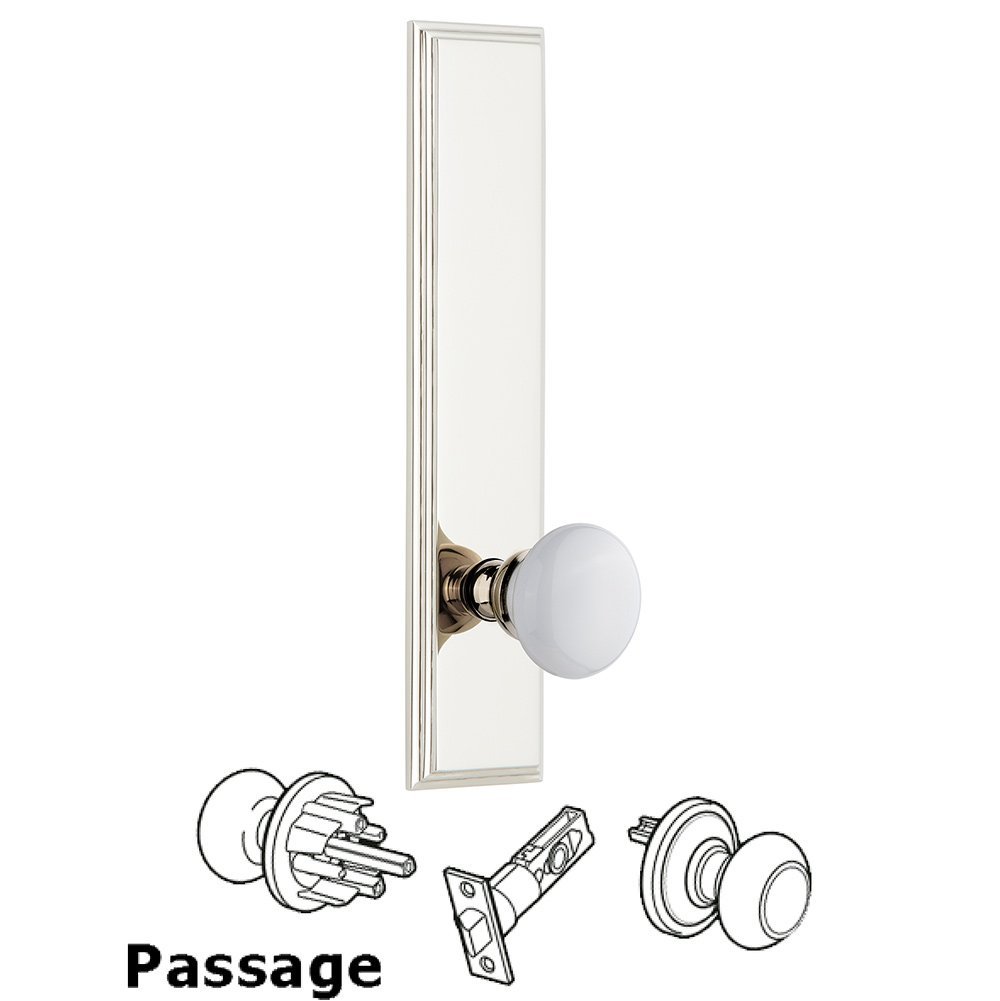 Passage Carre Tall Plate with Hyde Park Knob in Polished Nickel