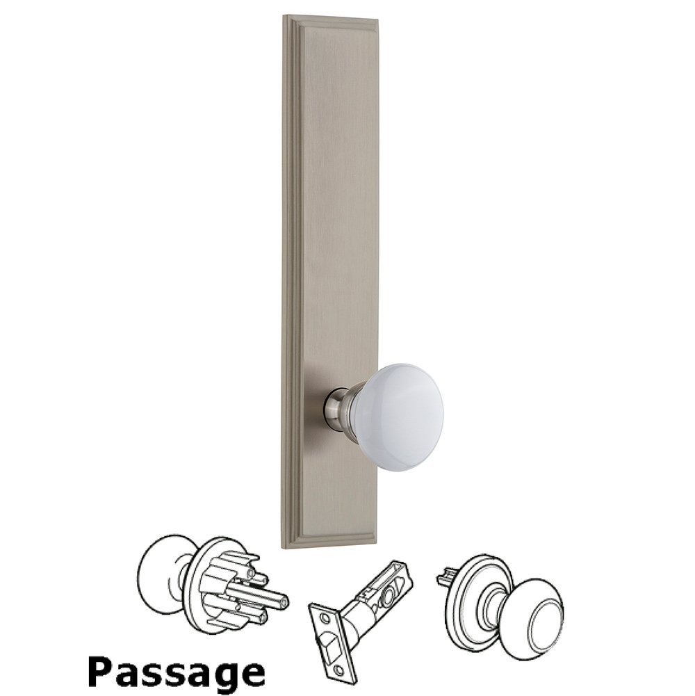 Passage Carre Tall Plate with Hyde Park Knob in Satin Nickel