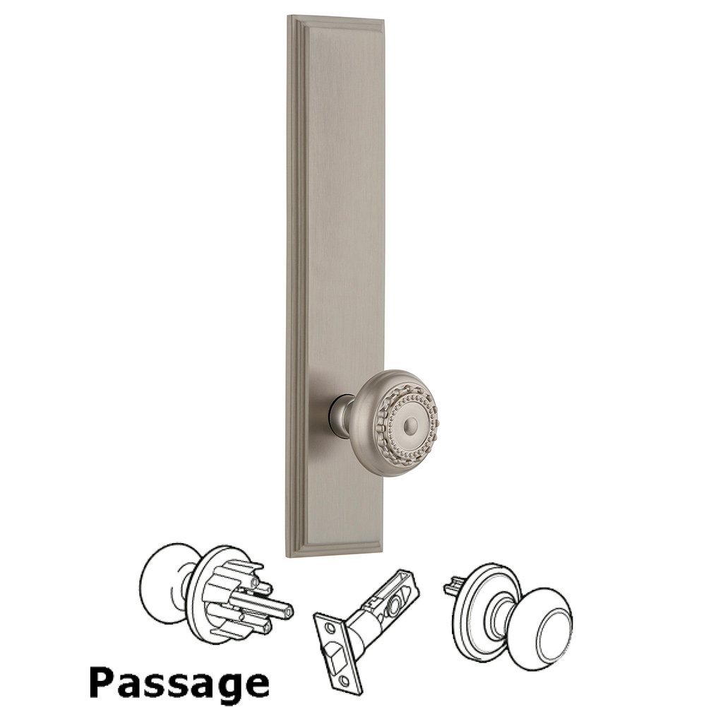 Passage Carre Tall Plate with Parthenon Knob in Satin Nickel