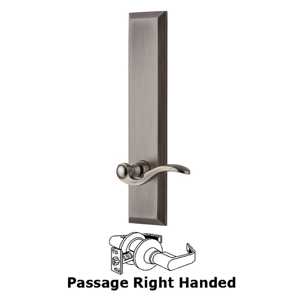 Passage Fifth Avenue Tall with Bellagio Right Handed Lever in Antique Pewter
