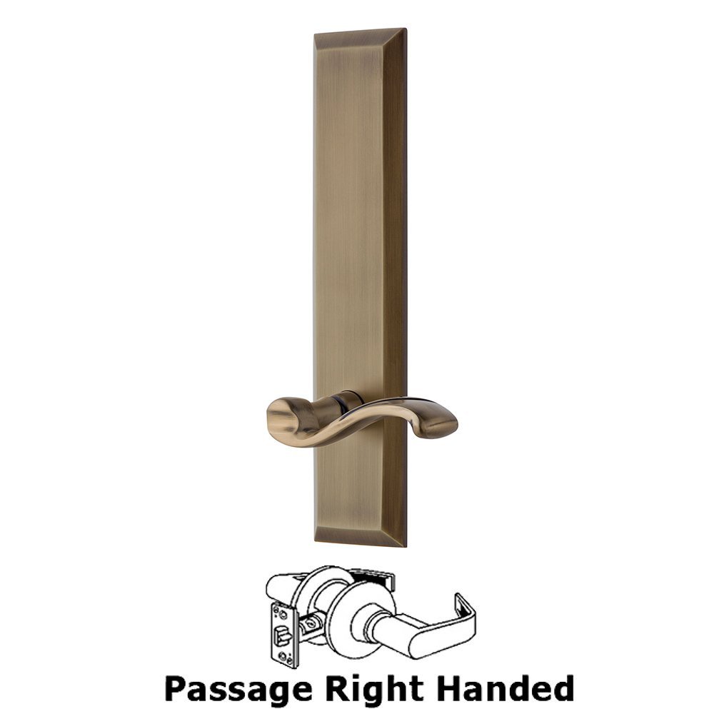 Passage Fifth Avenue Tall with Portofino Right Handed Lever in Vintage Brass