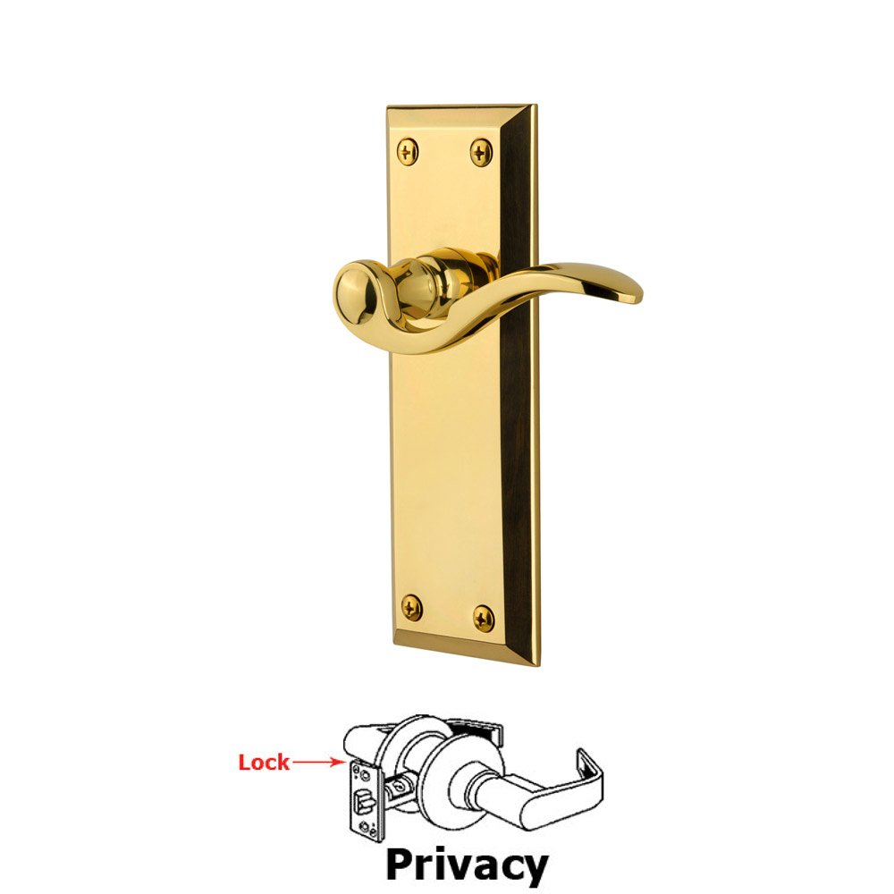 Privacy Fifth Avenue Plate with Bellagio Left Handed Lever in Lifetime Brass