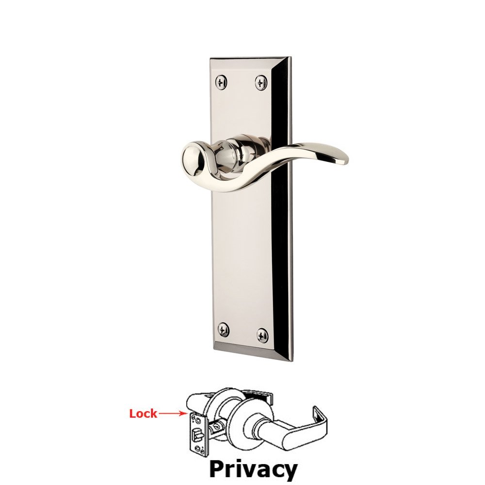 Privacy Fifth Avenue Plate with Bellagio Left Handed Lever in Polished Nickel