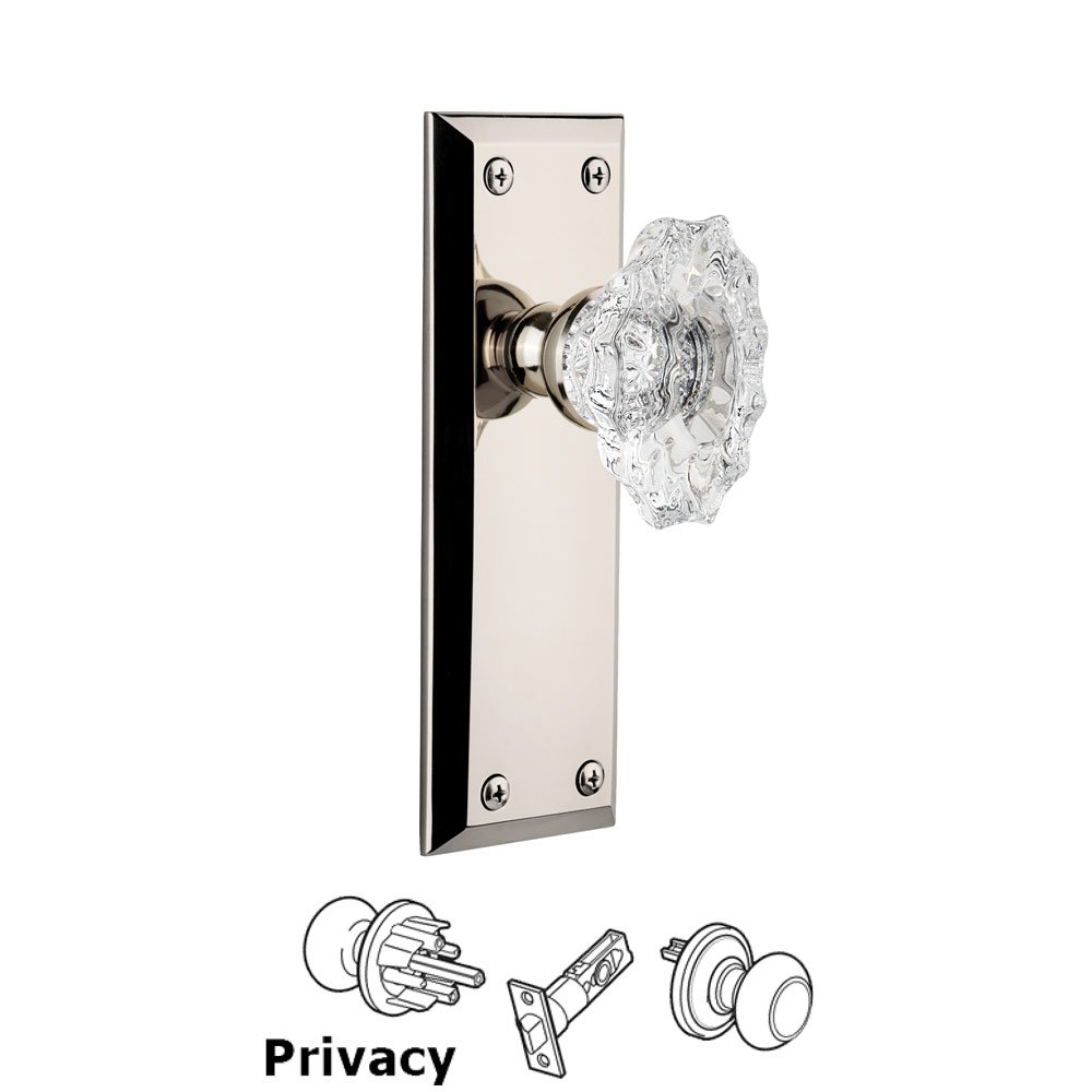 Grandeur Fifth Avenue Plate Privacy with Biarritz Knob in Polished Nickel
