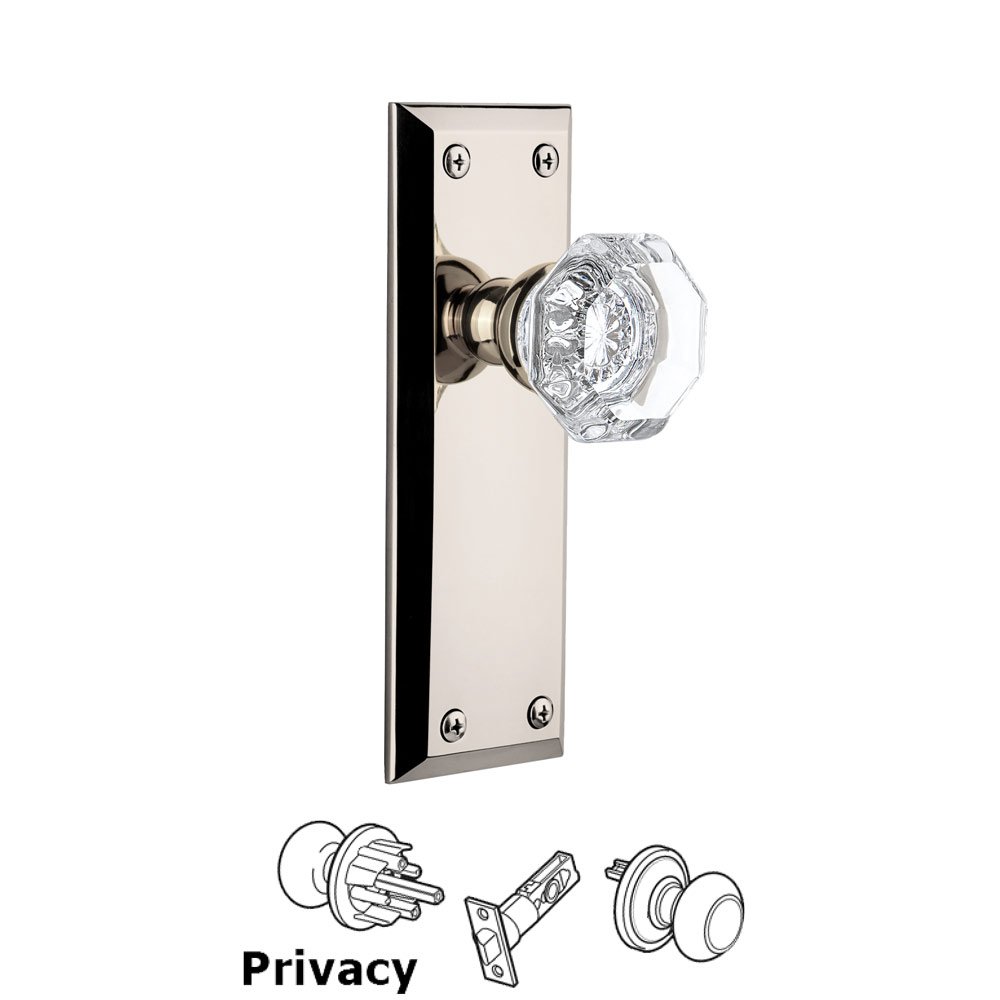 Grandeur Fifth Avenue Plate Privacy with Chambord Knob in Polished Nickel