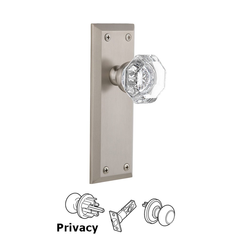 Grandeur Fifth Avenue Plate Privacy with Chambord Knob in Satin Nickel