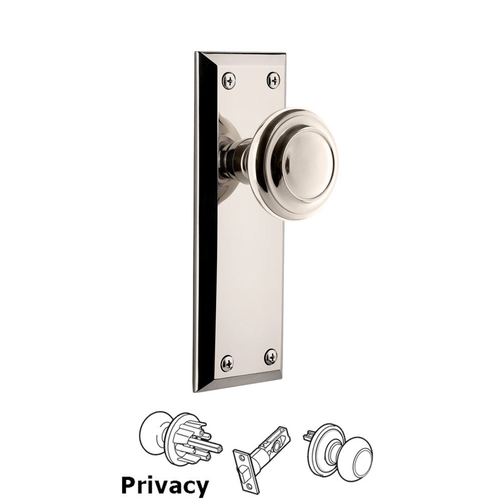 Grandeur Fifth Avenue Plate Privacy with Circulaire Knob in Polished Nickel