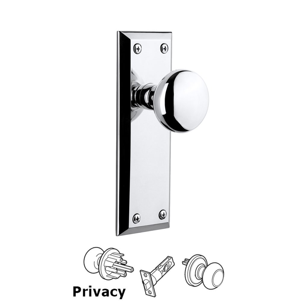 Grandeur Fifth Avenue Plate Privacy with Fifth Avenue Knob in Bright Chrome