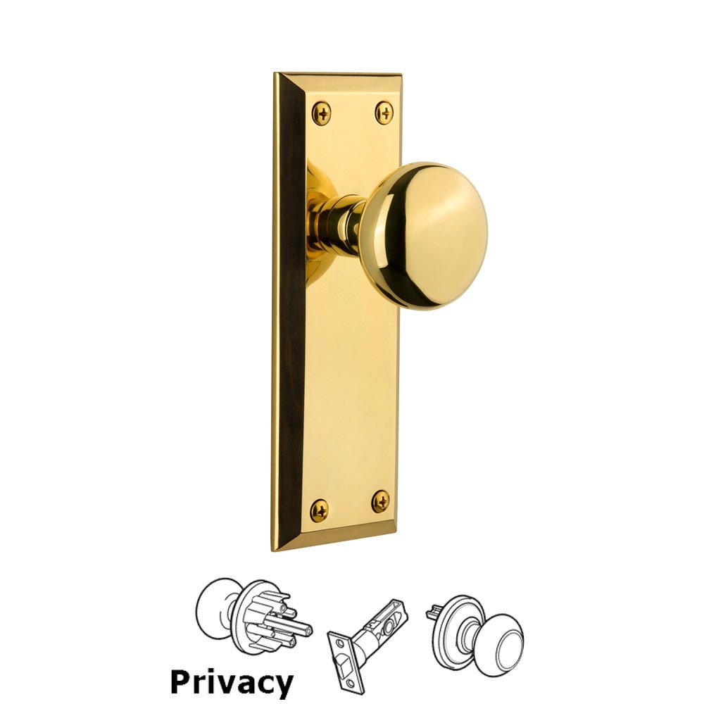 Grandeur Fifth Avenue Plate Privacy with Fifth Avenue Knob in Polished Brass