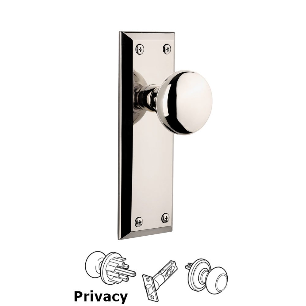 Grandeur Fifth Avenue Plate Privacy with Fifth Avenue Knob in Polished Nickel