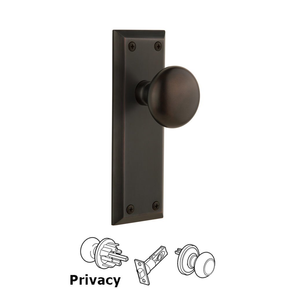 Grandeur Fifth Avenue Plate Privacy with Fifth Avenue Knob in Timeless Bronze
