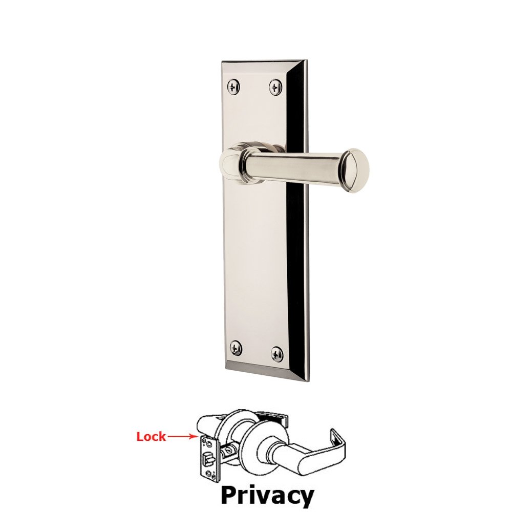Privacy Fifth Avenue Plate with Georgetown Left Handed Lever in Polished Nickel