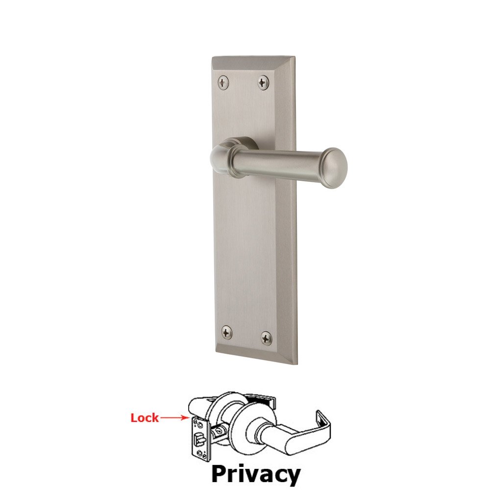 Privacy Fifth Avenue Plate with Georgetown Left Handed Lever in Satin Nickel