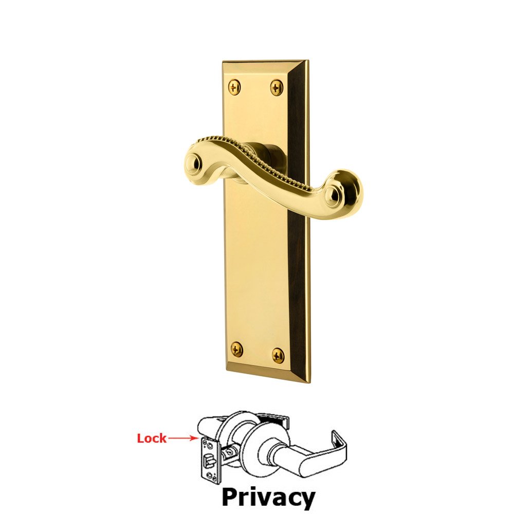Privacy Fifth Avenue Plate with Newport Right Handed Lever in Lifetime Brass