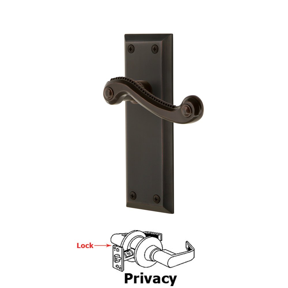 Privacy Fifth Avenue Plate with Newport Left Handed Lever in Timeless Bronze