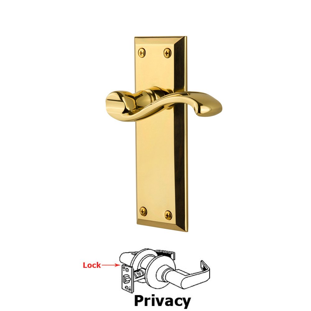Privacy Fifth Avenue Plate with Portofino Left Handed Lever in Lifetime Brass
