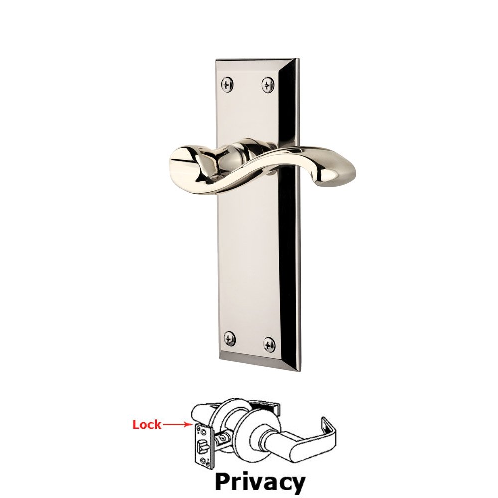 Privacy Fifth Avenue Plate with Portofino Left Handed Lever in Polished Nickel
