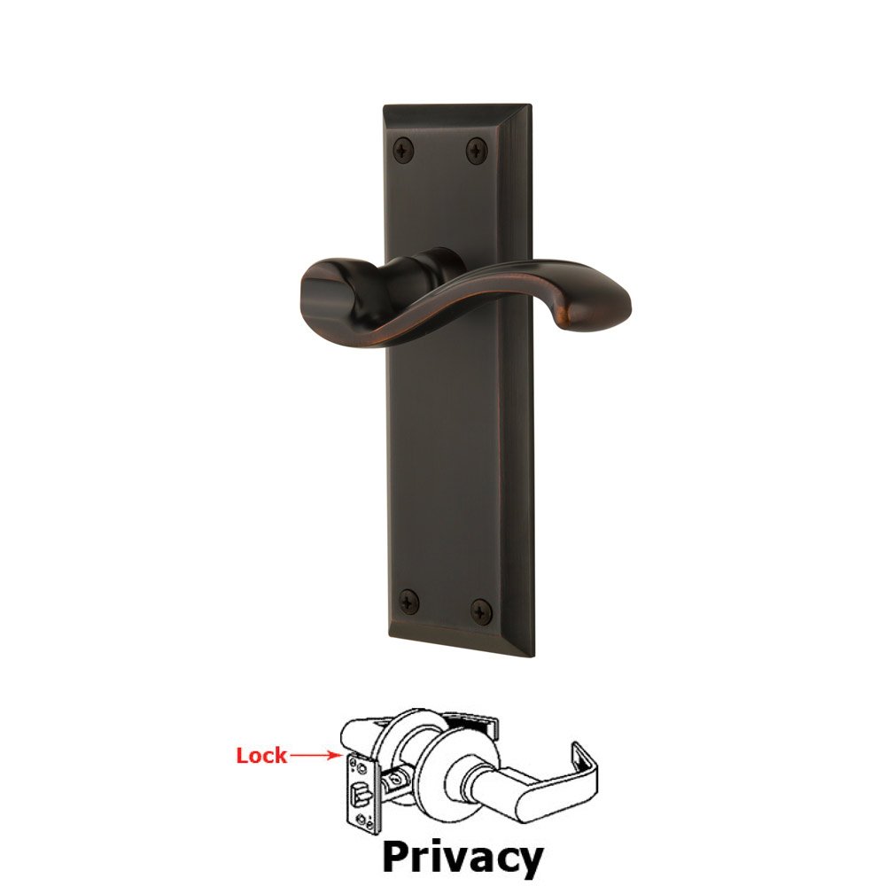 Privacy Fifth Avenue Plate with Portofino Right Handed Lever in Timeless Bronze