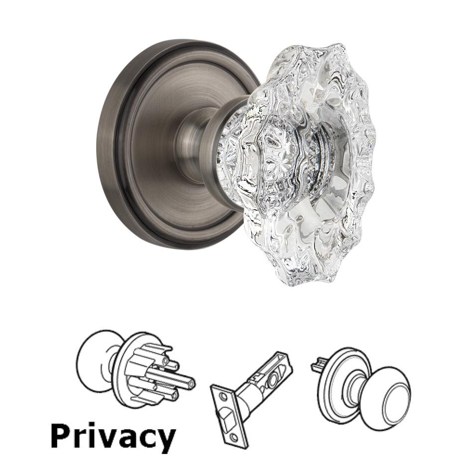 Grandeur Georgetown Plate Privacy with Biarritz crystal knob in Antique Pewter