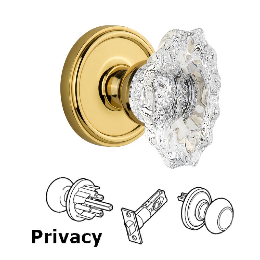 Grandeur Georgetown Plate Privacy with Biarritz crystal knob in Lifetime Brass