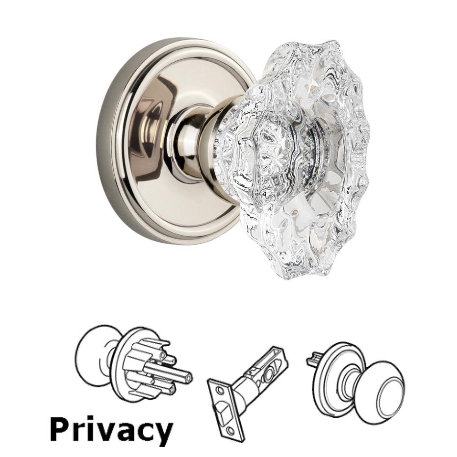 Grandeur Georgetown Plate Privacy with Biarritz crystal knob in Polished Nickel