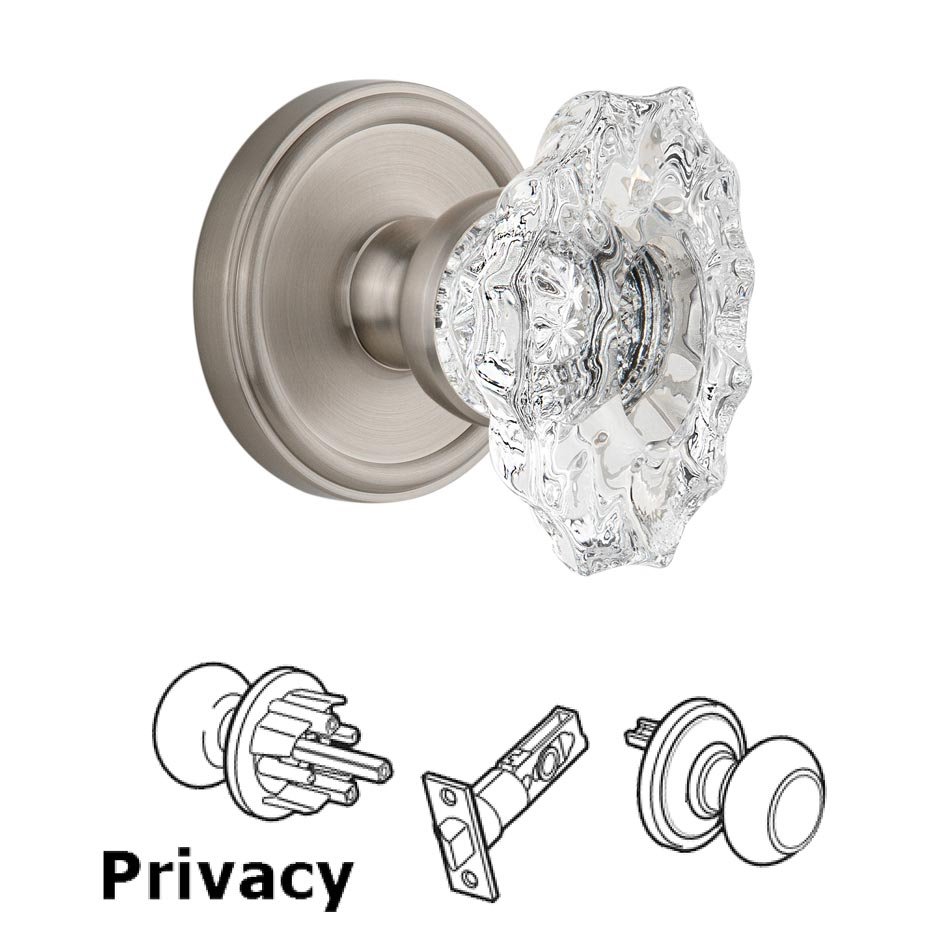 Grandeur Georgetown Plate Privacy with Biarritz crystal knob in Satin Nickel