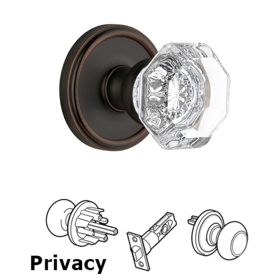 Grandeur Georgetown Plate Privacy with Chambord Crystal Knob in Timeless Bronze