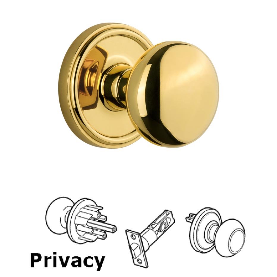 Grandeur Georgetown Plate Privacy with Fifth Avenue Knob in Polished Brass
