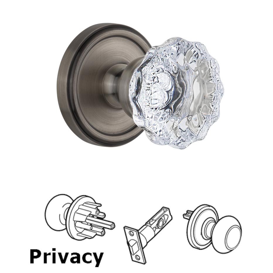 Grandeur Georgetown Plate Privacy with Fontainebleau Crystal Knob in Antique Pewter
