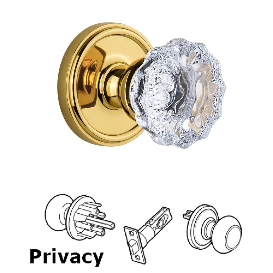 Grandeur Georgetown Plate Privacy with Fontainebleau Crystal Knob in Polished Brass