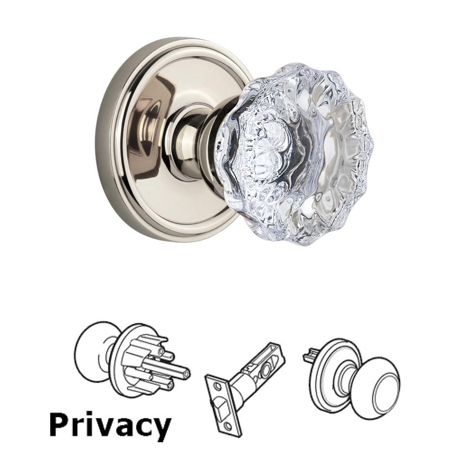 Grandeur Georgetown Plate Privacy with Fontainebleau Crystal Knob in Polished Nickel