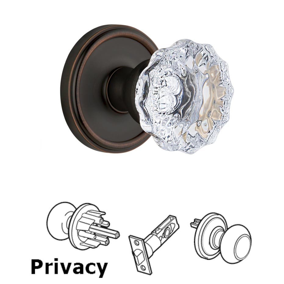 Grandeur Georgetown Plate Privacy with Fontainebleau Crystal Knob in Timeless Bronze