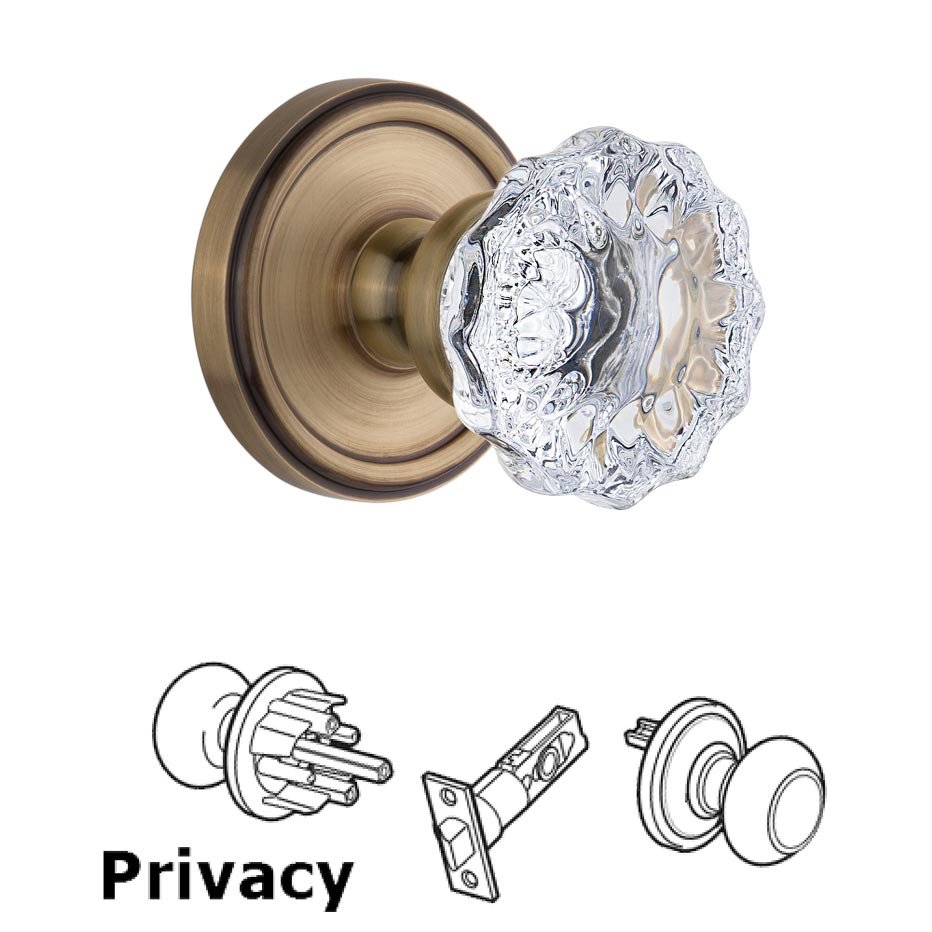 Grandeur Georgetown Plate Privacy with Fontainebleau Crystal Knob in Vintage Brass