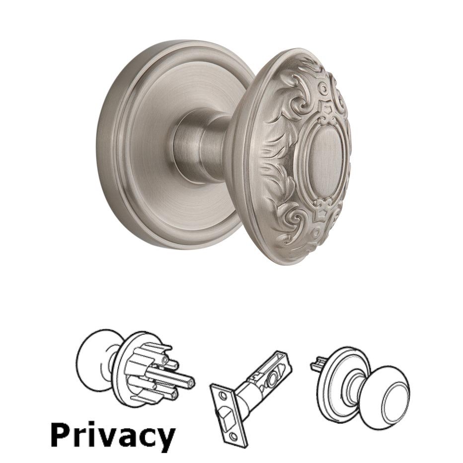 Grandeur Georgetown Plate Privacy with Grande Victorian Knob in Satin Nickel