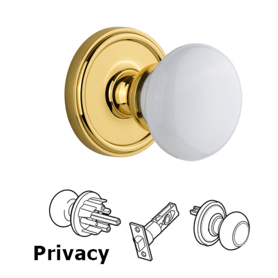 Georgetown Plate Privacy with Hyde Park White Porcelain Knob in Lifetime Brass