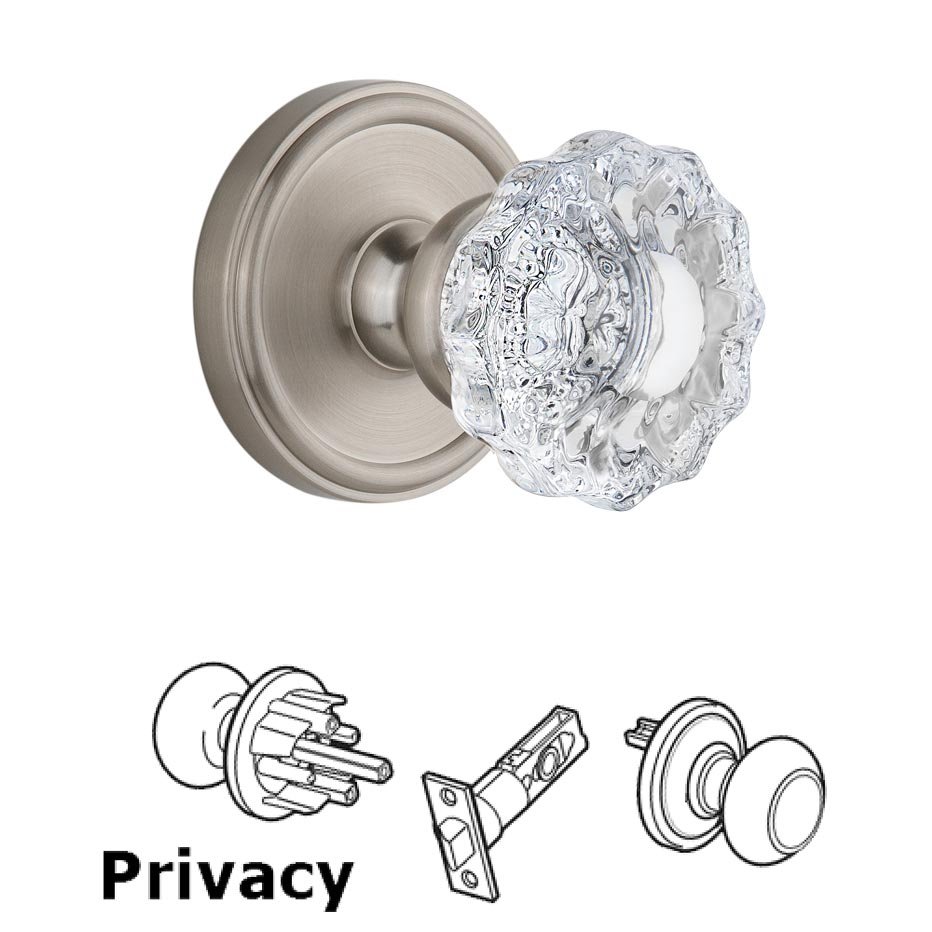 Grandeur Georgetown Plate Privacy with Versailles Crystal Knob in Satin Nickel