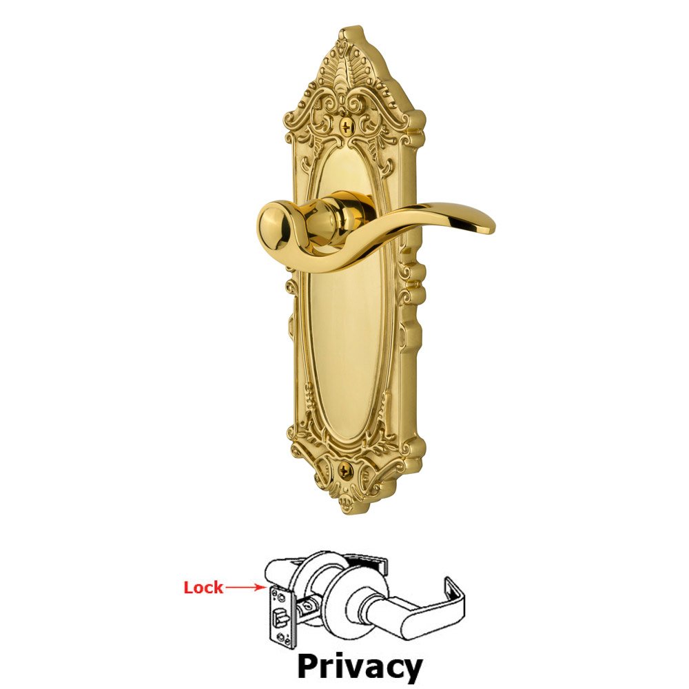 Grandeur Grande Victorian Plate Privacy with Bellagio Lever in Polished Brass