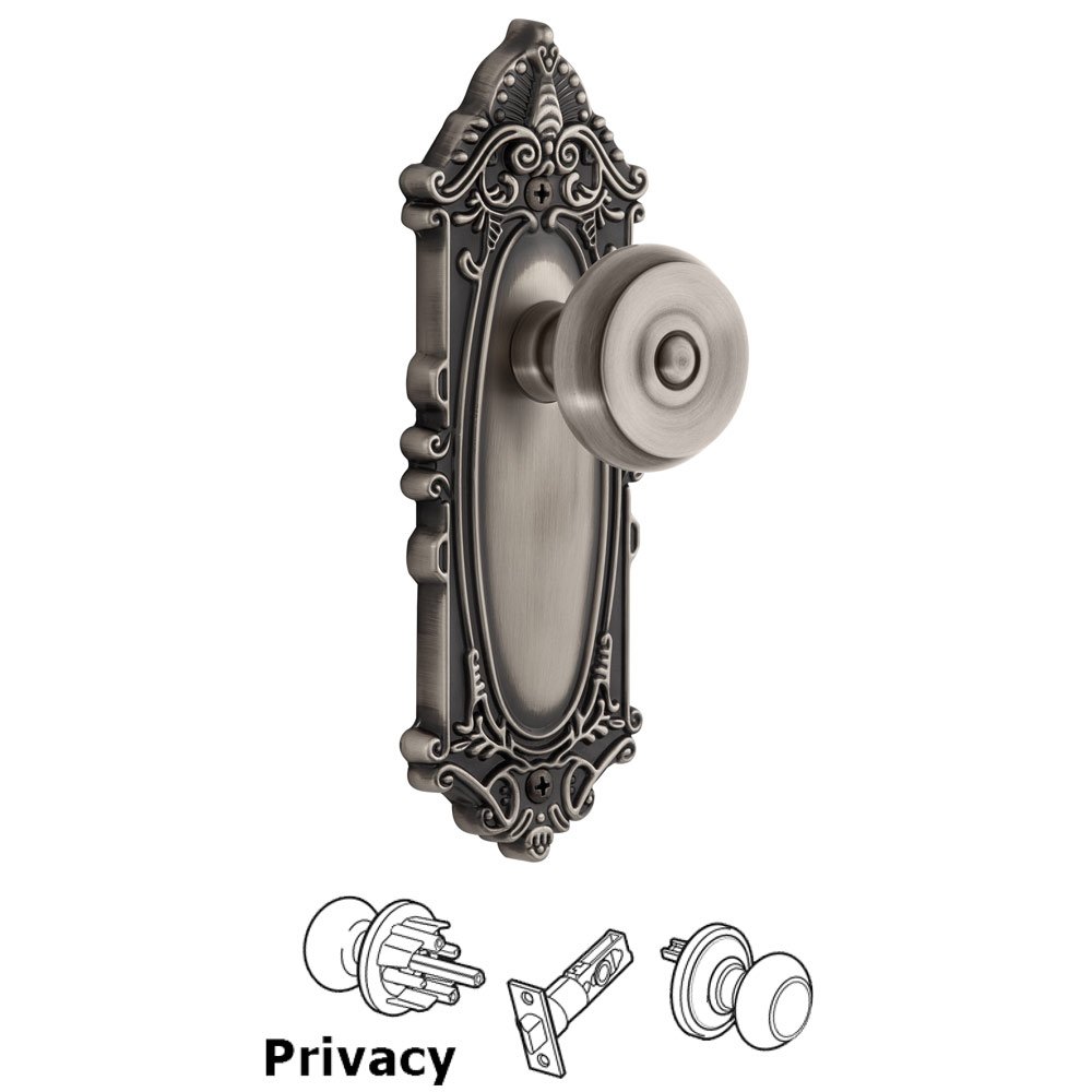 Grandeur Grande Victorian Plate Privacy with Bouton Knob in Antique Pewter