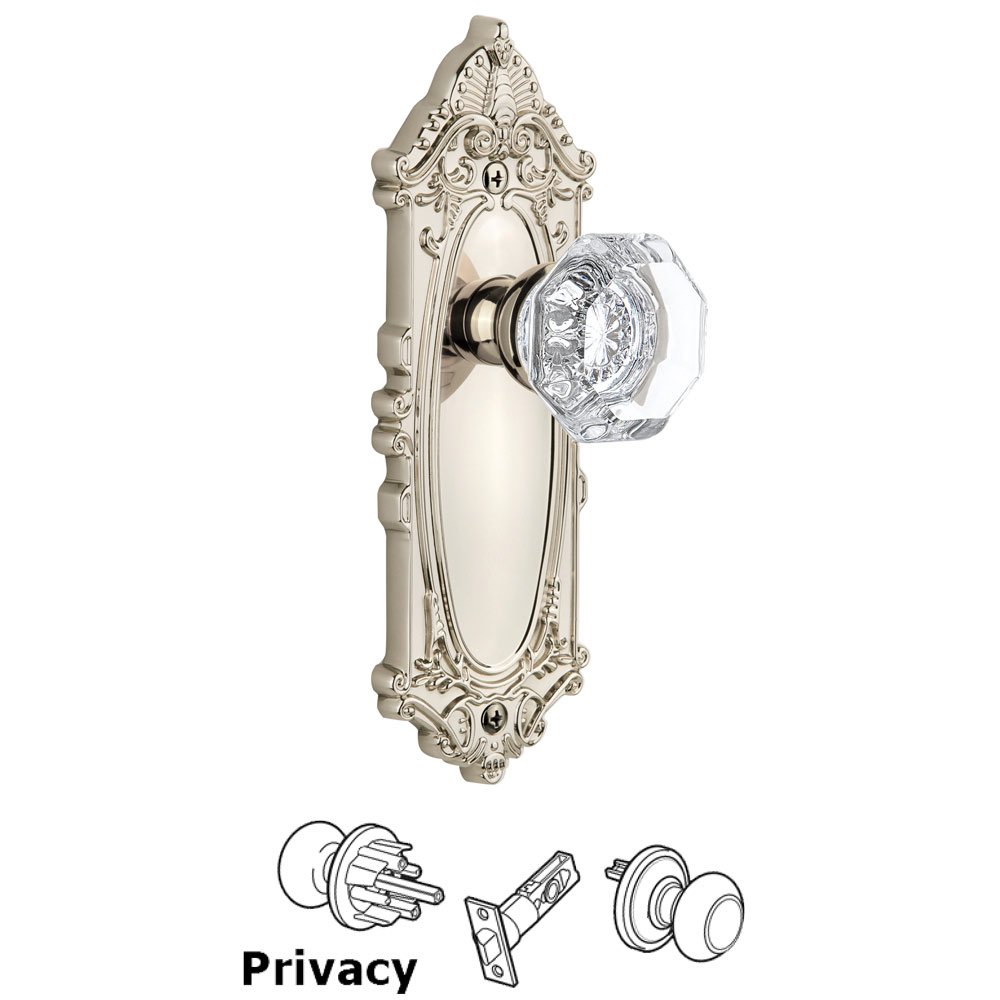 Grandeur Grande Victorian Plate Privacy with Chambord Knob in Polished Nickel