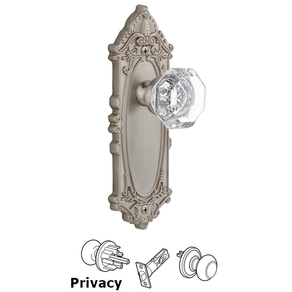 Grandeur Grande Victorian Plate Privacy with Chambord Knob in Satin Nickel