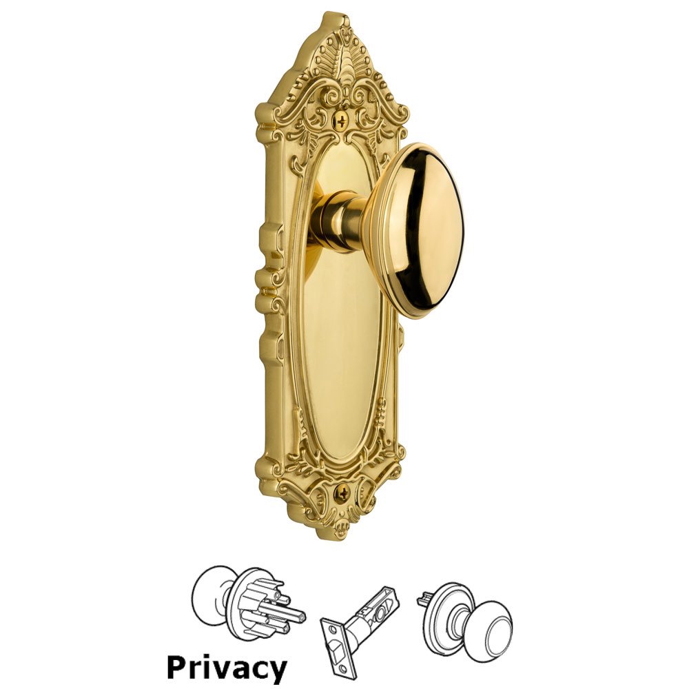 Grandeur Grande Victorian Plate Privacy with Eden Prairie Knob in Polished Brass