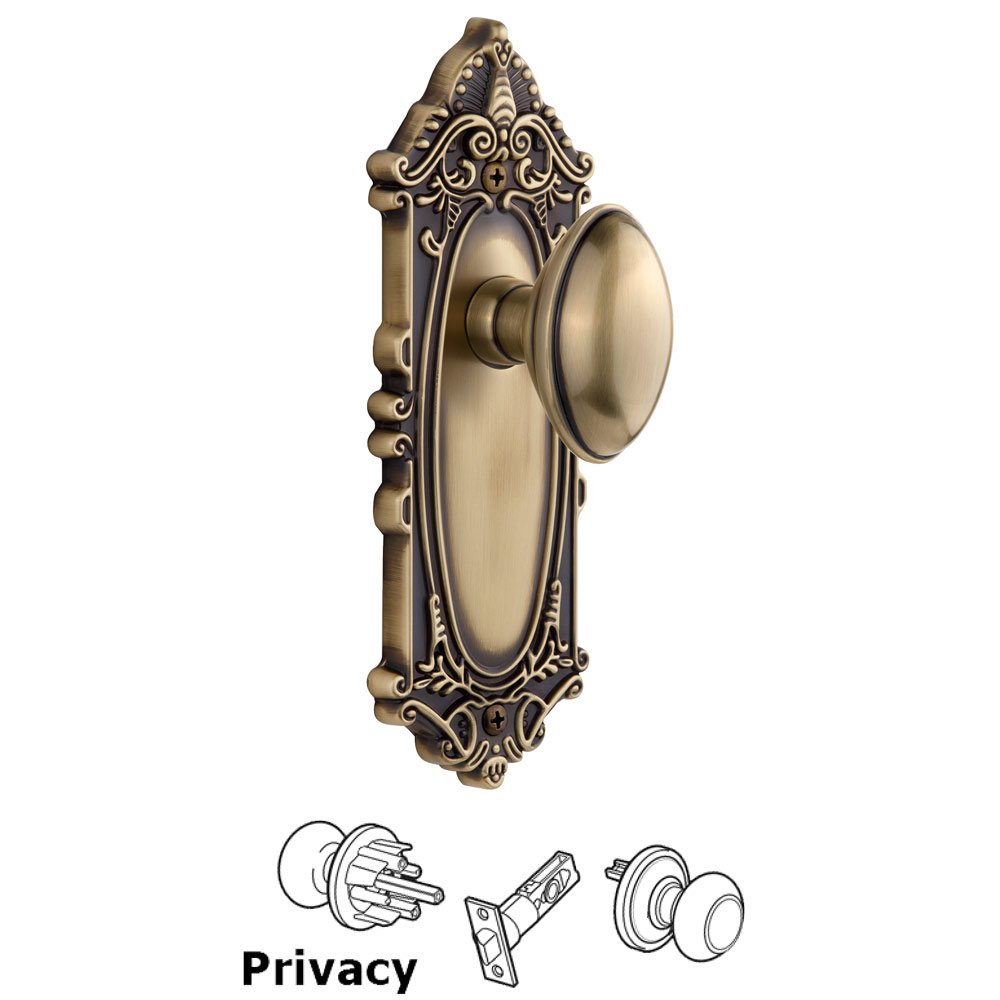 Grandeur Grande Victorian Plate Privacy with Eden Prairie Knob in Vintage Brass
