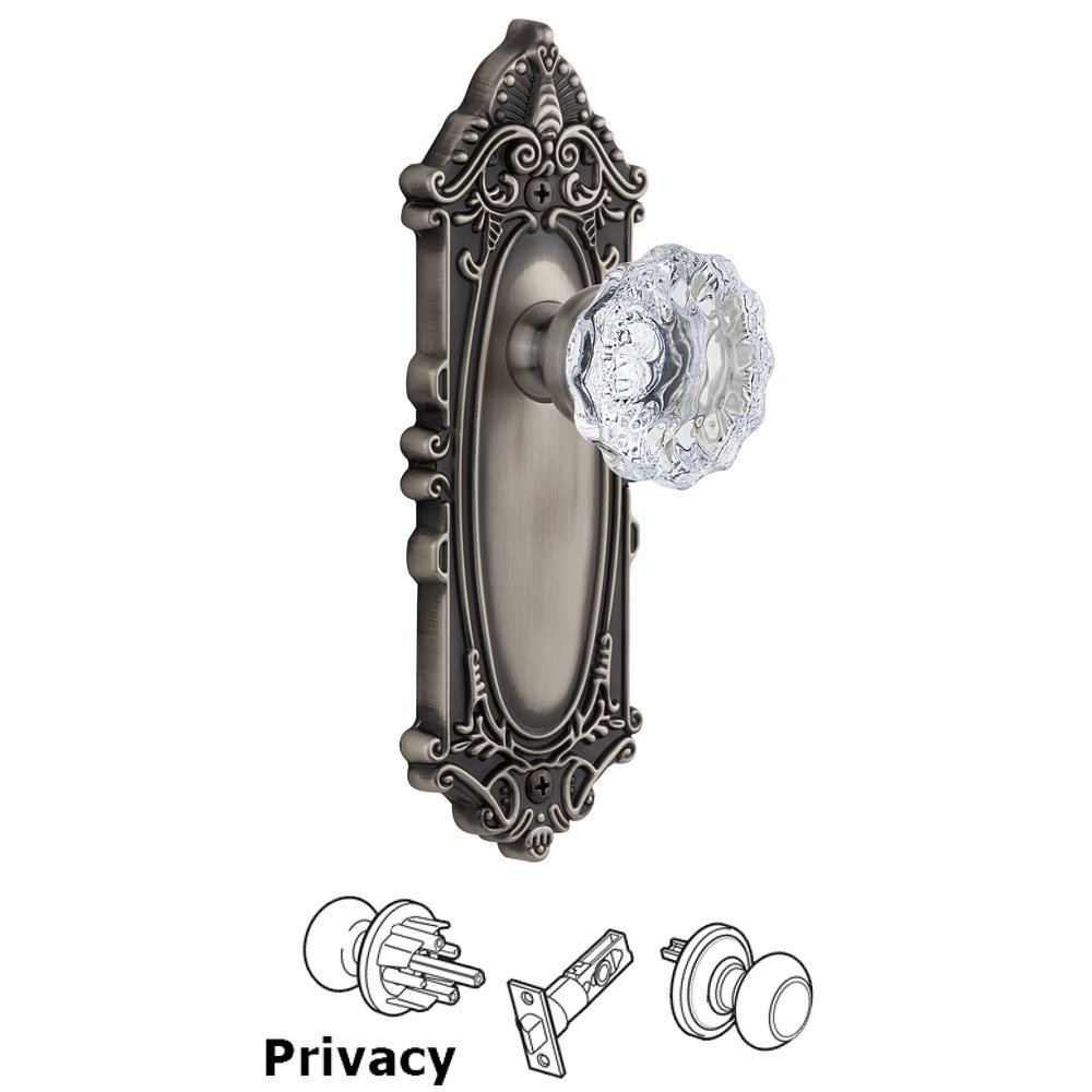 Grandeur Grande Victorian Plate Privacy with Fontainebleau Knob in Antique Pewter
