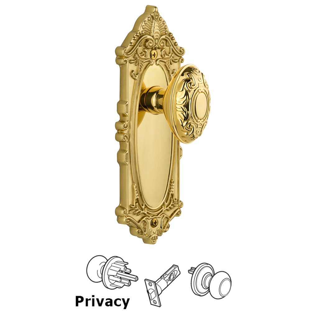 Grandeur Grande Victorian Plate Privacy with Grande Victorian Knob in Polished Brass