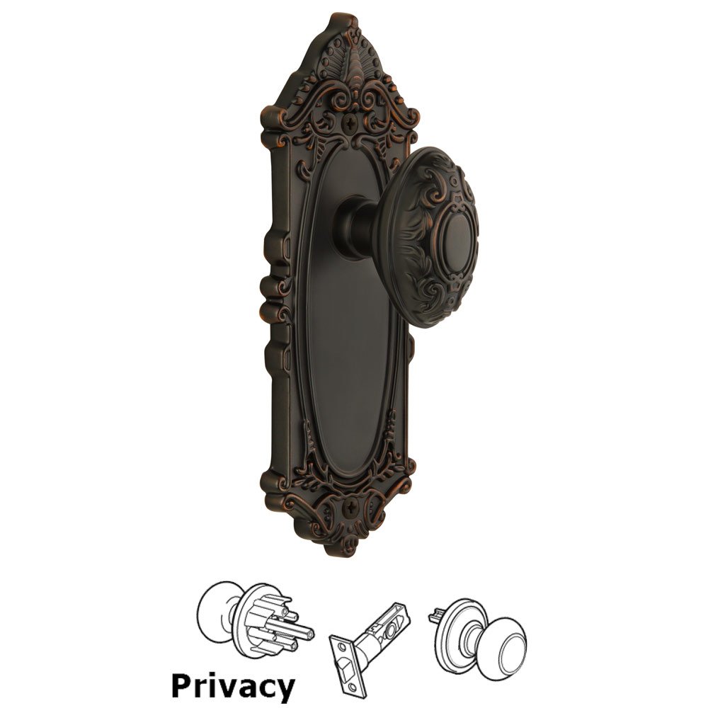 Grandeur Grande Victorian Plate Privacy with Grande Victorian Knob in Timeless Bronze