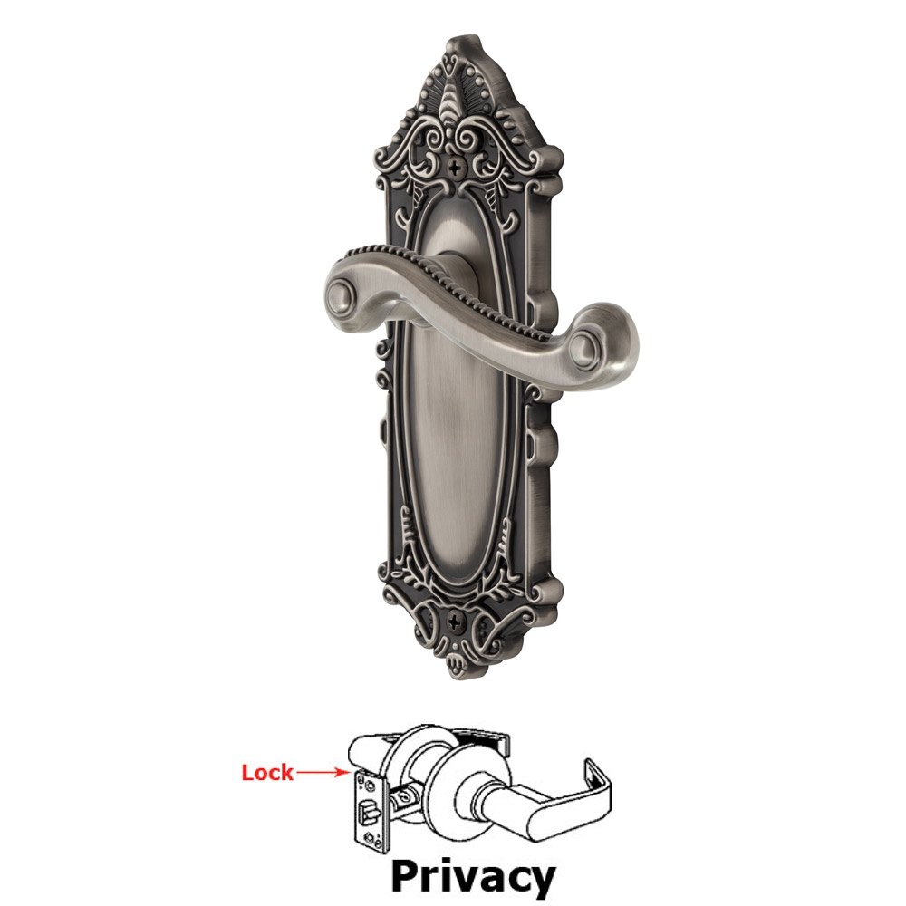 Grandeur Grande Victorian Plate Privacy with Newport Lever in Antique Pewter