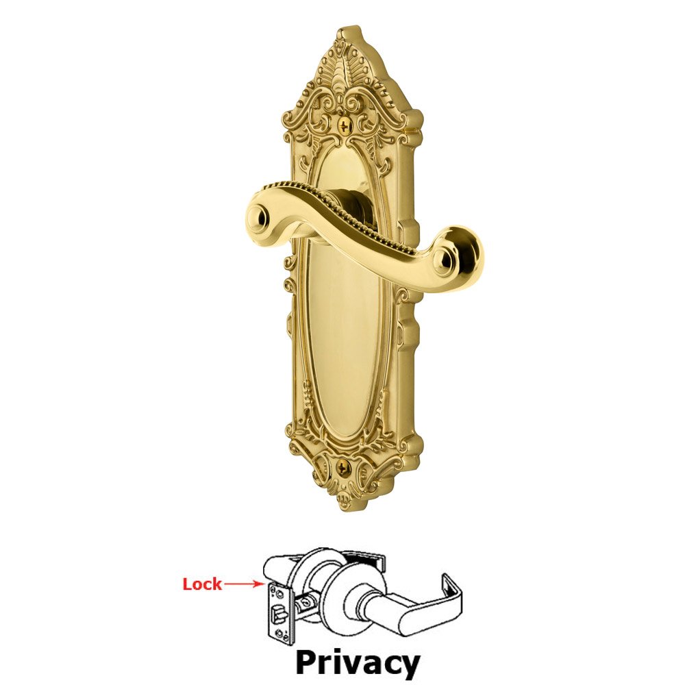 Grandeur Grande Victorian Plate Privacy with Newport Lever in Polished Brass