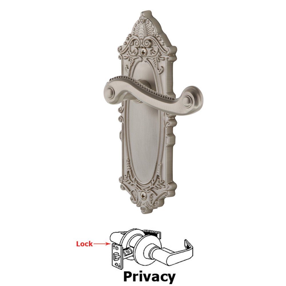 Grandeur Grande Victorian Plate Privacy with Newport Lever in Satin Nickel