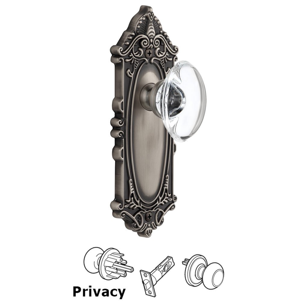 Grandeur Grande Victorian Plate Privacy with Provence Knob in Antique Pewter