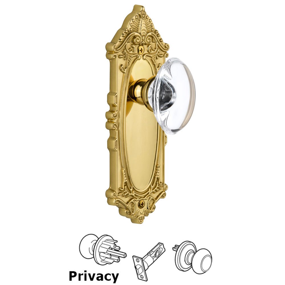 Grandeur Grande Victorian Plate Privacy with Provence Knob in Lifetime Brass